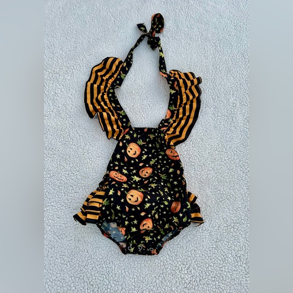 Halloween Pumpkin Baby Girl Ruffle Romper One Piece - Picture 1 of 5